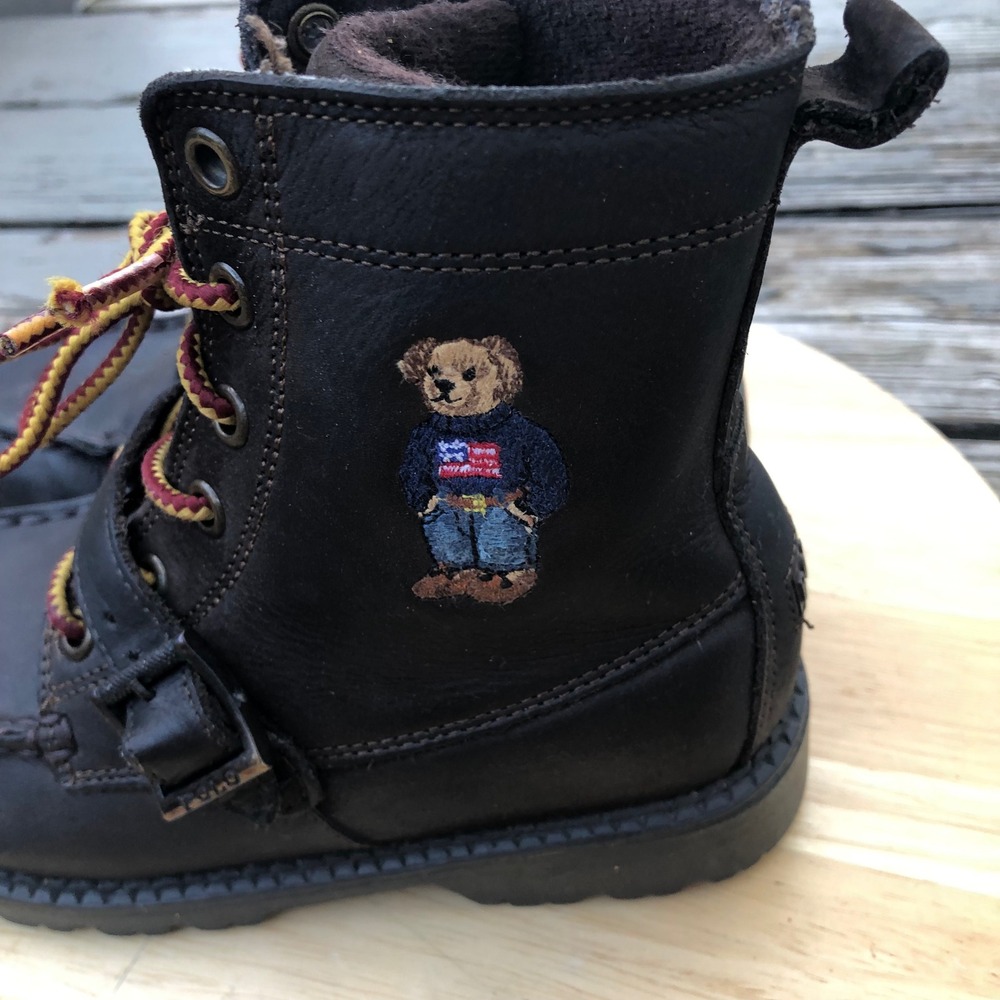 Polo Ralph Lauren Ranger Hi II Polo Bear Boots Boys 1 US Brown Leather Buckle - Picture 4 of 16